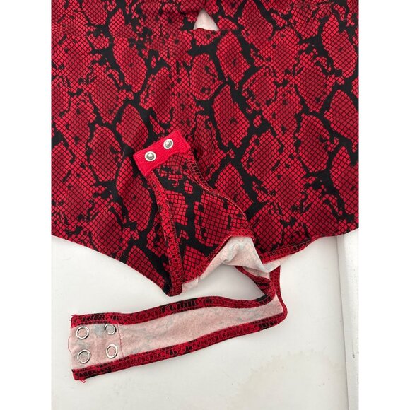 Guess Bodysuit M Red Snake-Print Deep V Sweetheart Neckline Cutout Y2K Clubwear - Picture 16 of 16